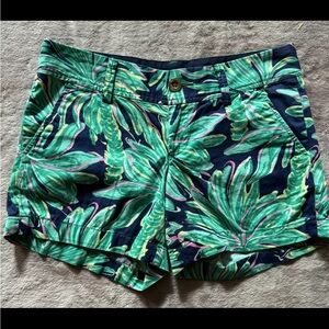 Lilly Pulitzer Women's The Callahan Short Blue Green Palm Trees‎ Tropical Size 0